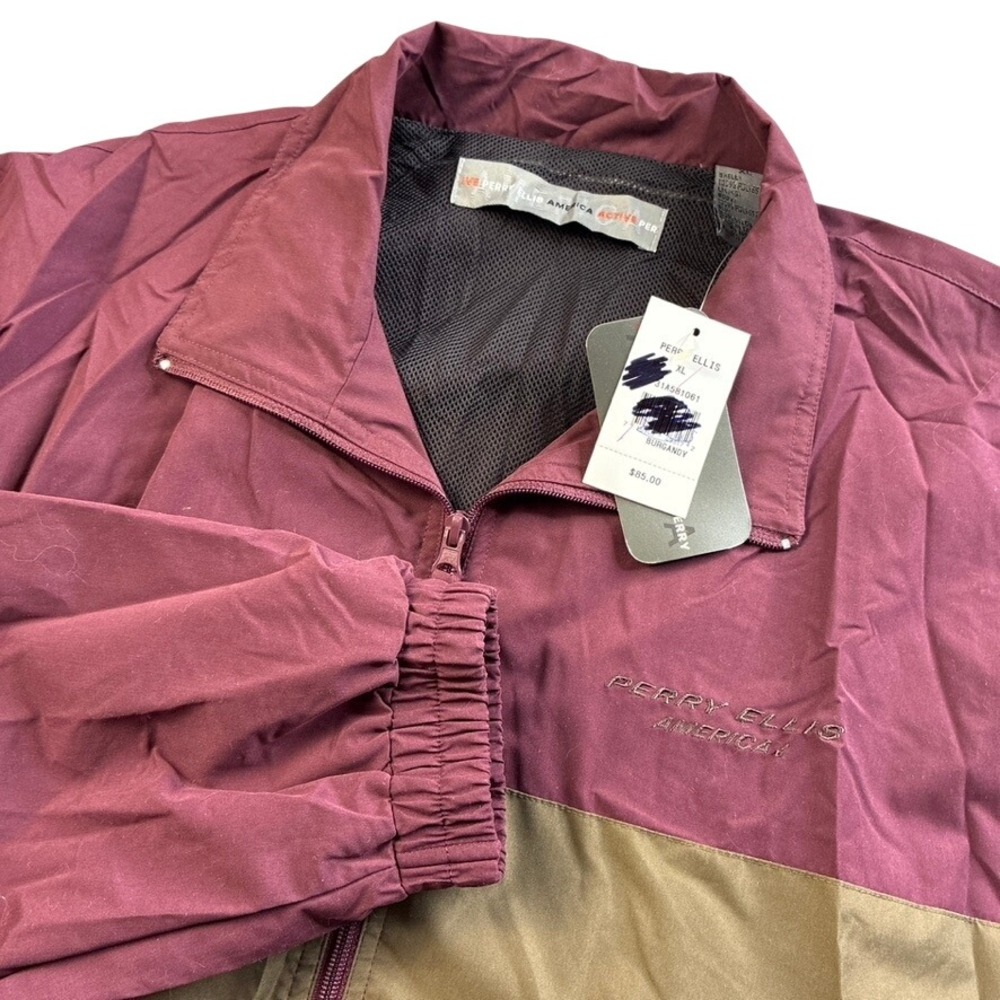 Perry Ellis America Active Mens XL Windbreaker Jacket Burgundy Olive Colorblock - Picture 2 of 16